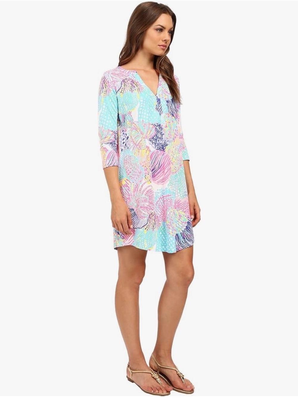 Lilly Pulitzer Ali V-Neck Mini Dress Multi Roar of the Seas Print Medium
